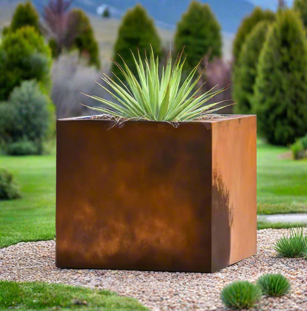 Oversized Corten Steel Cube Planters