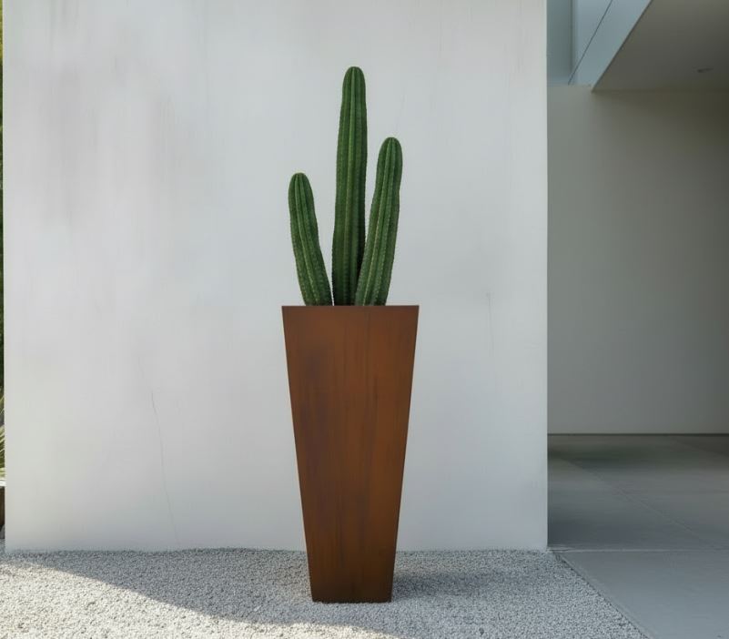 large steel plant pots Corten Steel Tapered Planter